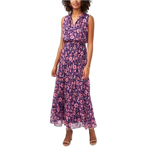 MSK-Womens-Floral-Print-Smocked-Maxi-Dress-Purple